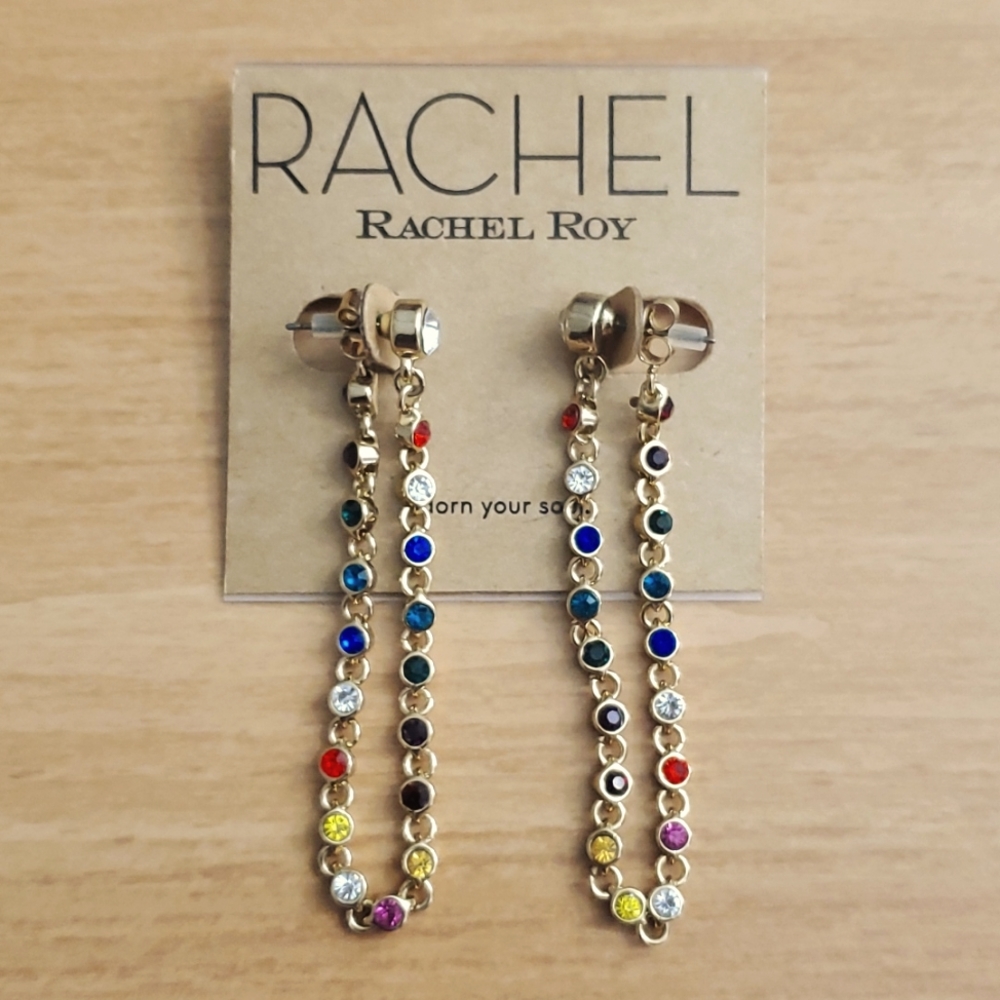 NWT RACHEL Rachel Roy Front-and-Back Link Earrings - Picture 3 of 4